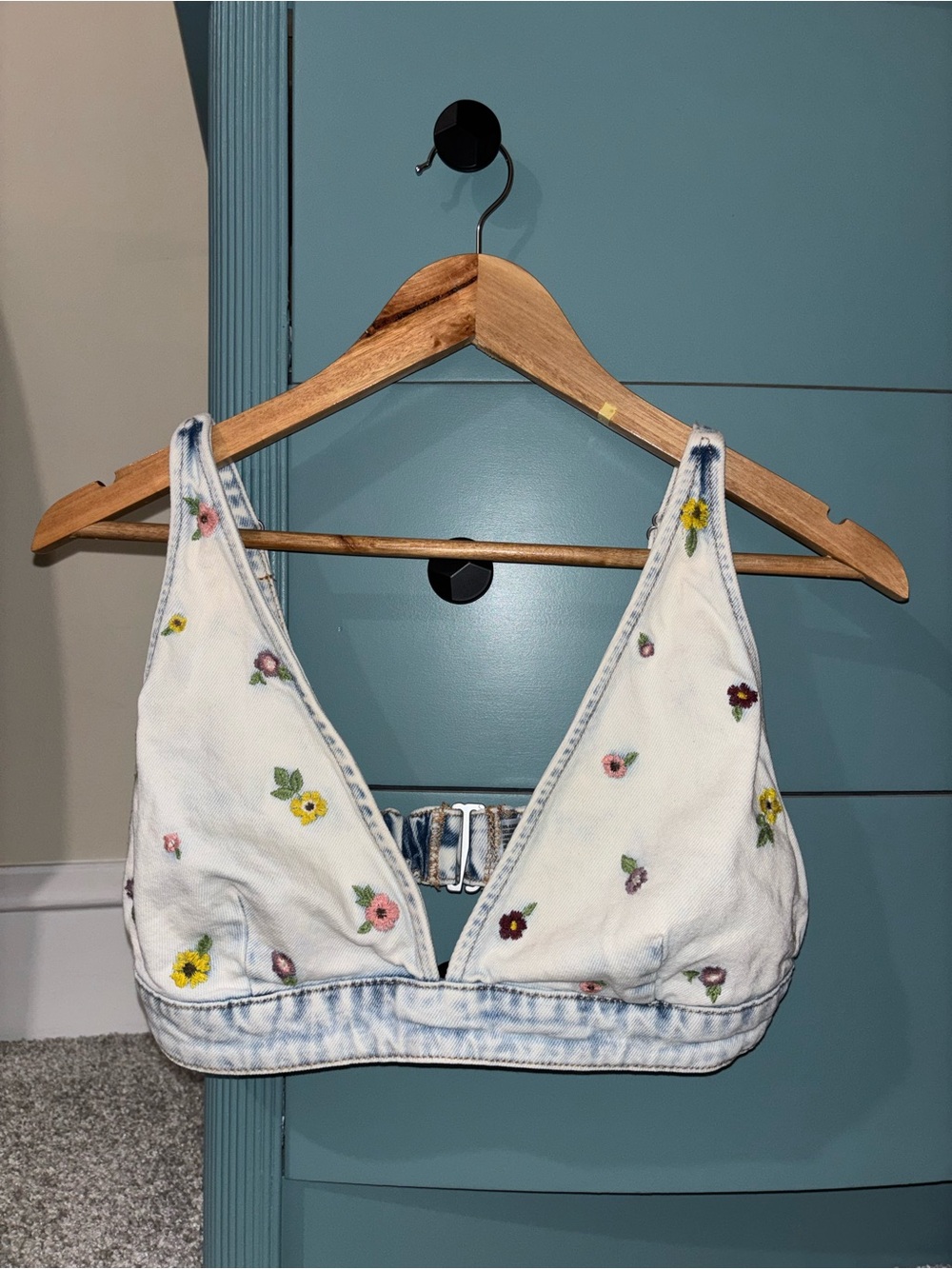 wild fable Floral Embroidered Denim Crop Bralette, Sz. M